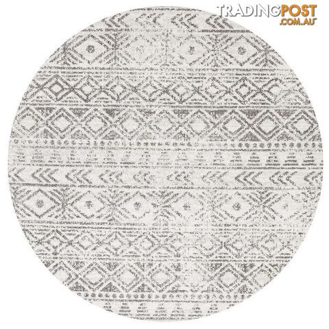 Oasis Ismail White Grey Rustic Round Rug - Unbranded - 9375321846547