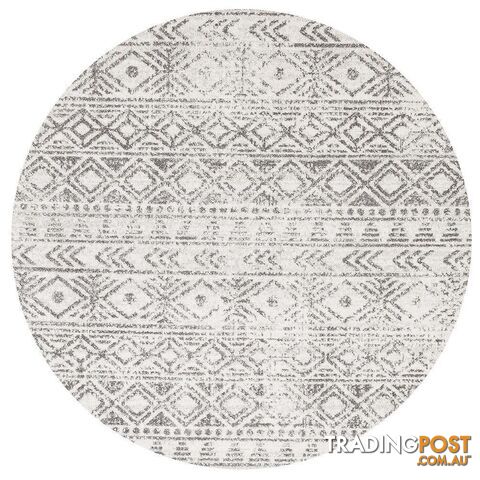 Oasis Ismail White Grey Rustic Round Rug - Unbranded - 9375321846547