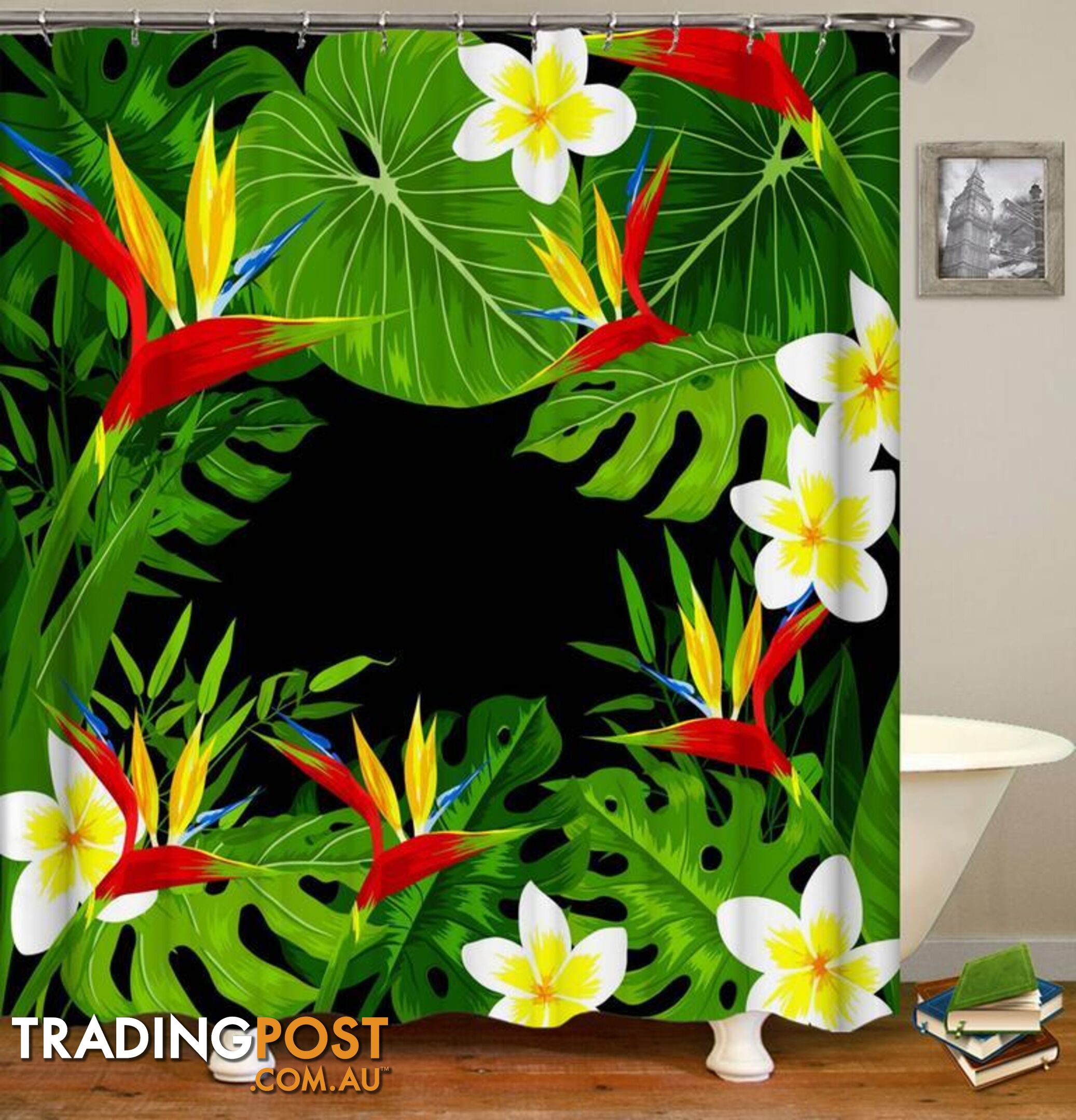 Tropical Flowers And Leaves Shower Curtain - Curtain - 7427045923133