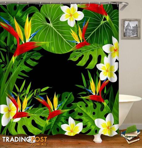 Tropical Flowers And Leaves Shower Curtain - Curtain - 7427045923133