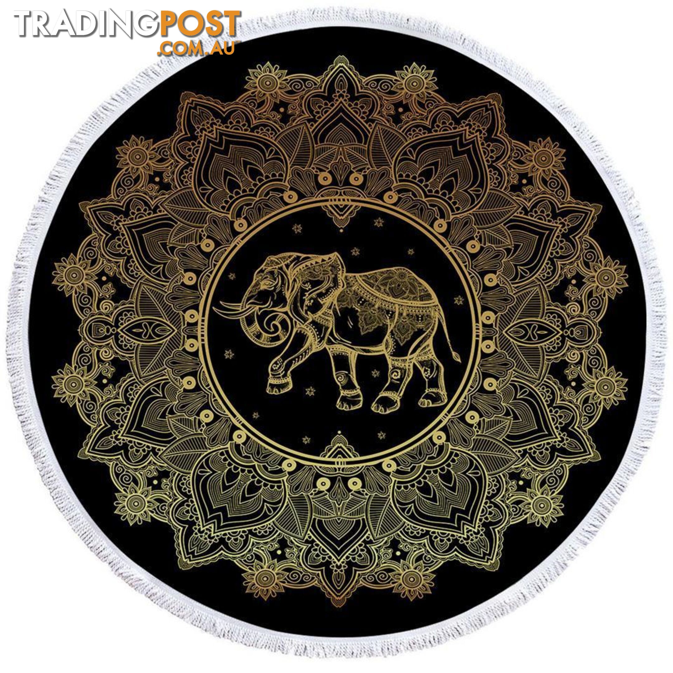 Golden Indian Mandala and Elephant Beach Towel - Towel - 7427046320597