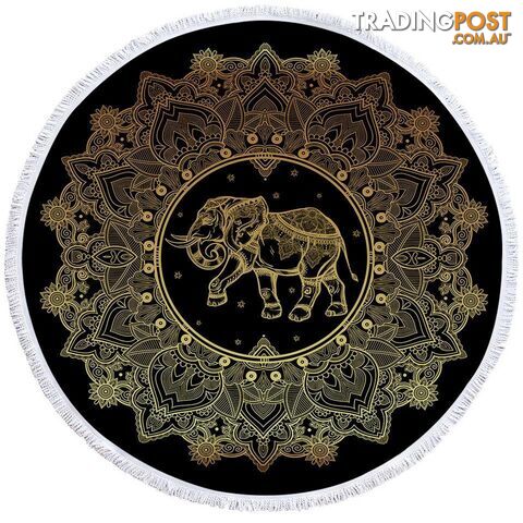 Golden Indian Mandala and Elephant Beach Towel - Towel - 7427046320597