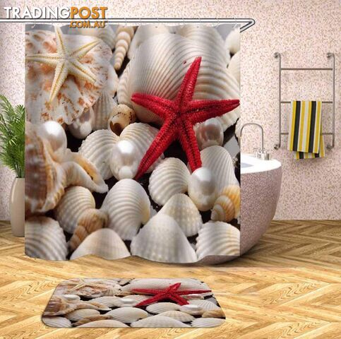 Red Starfish And Shells Shower Curtain - Curtain - 7427046078825