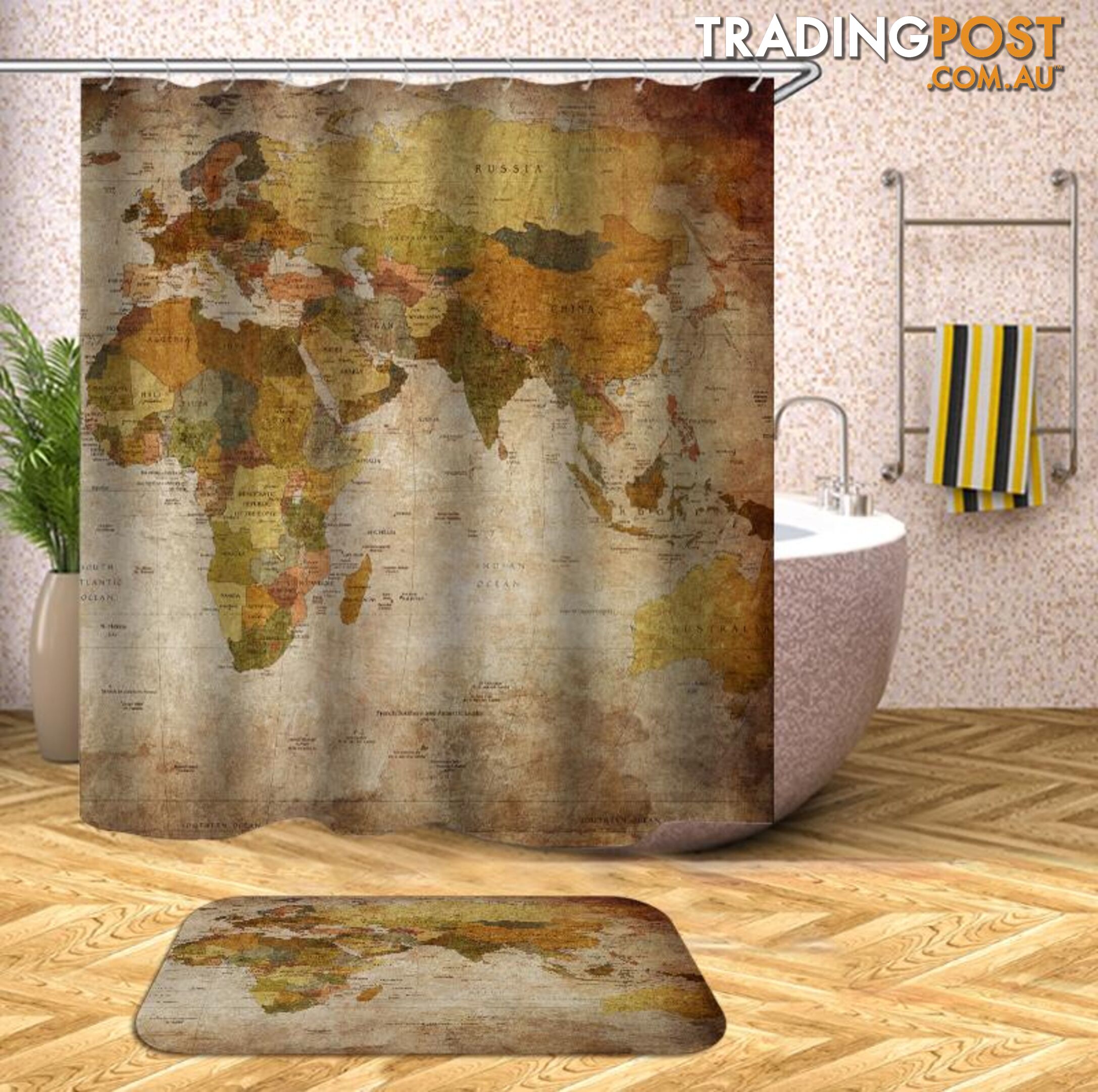 Vintage Africa Europe Australia Map Shower Curtain - Curtain - 7427046007306