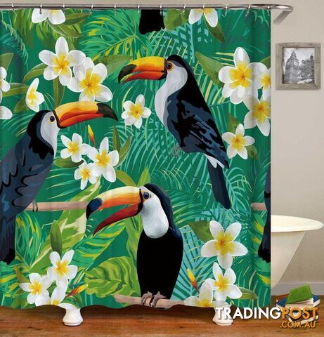 Toucans Fit Plumerias Over The Green Shower Curtain - Curtain - 7427046099721