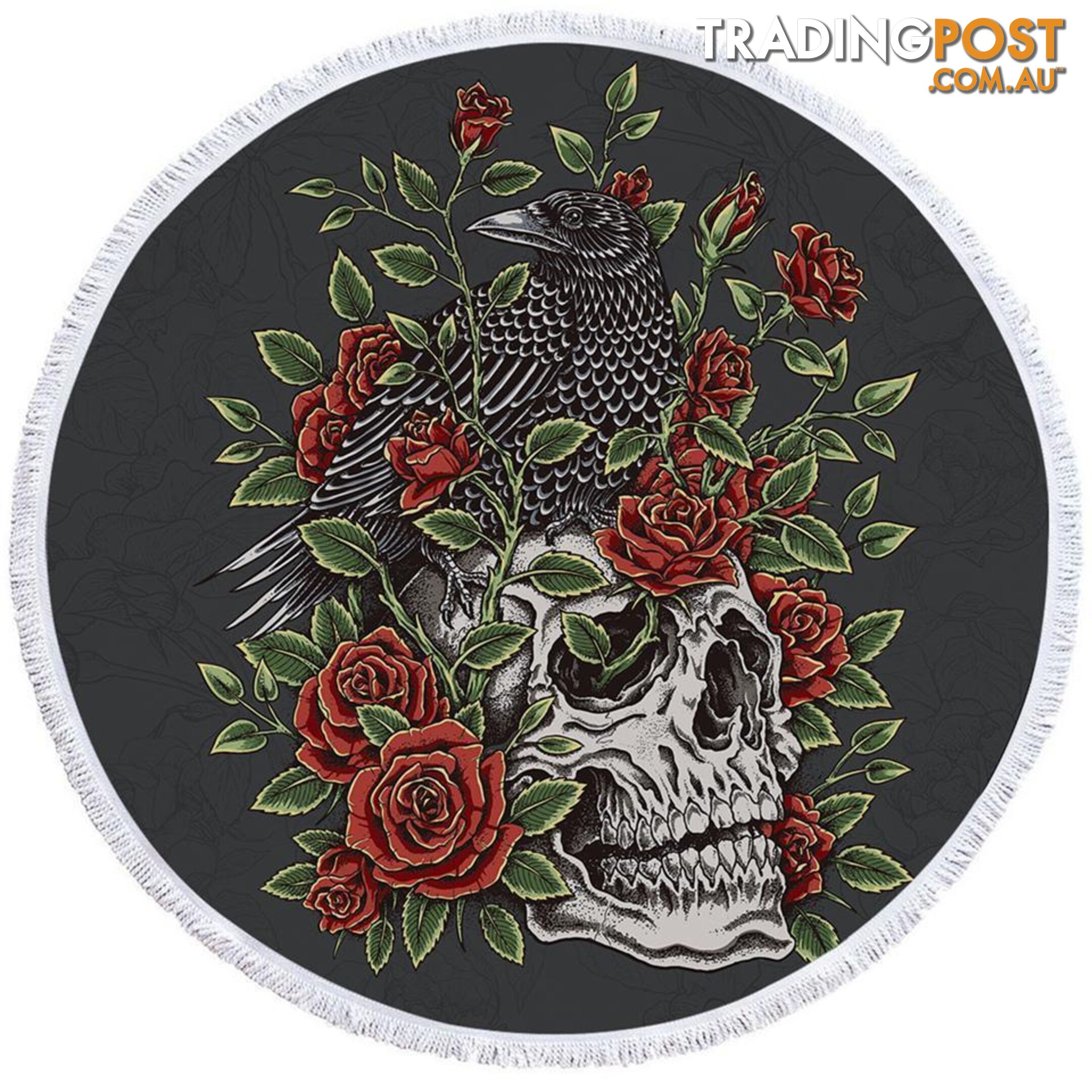 Roses Skull and Raven Beach Towel - Towel - 7427046319966