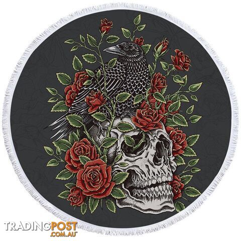 Roses Skull and Raven Beach Towel - Towel - 7427046319966