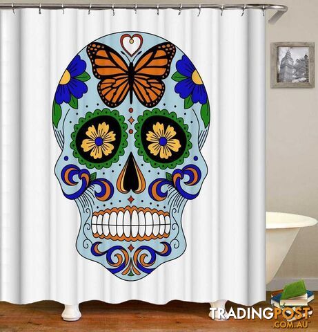 Fresh Light Blue Sugar Skull Shower Curtain - Curtains - 7427046060486