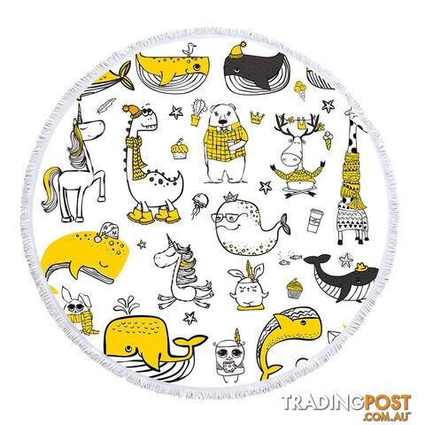 Yellow Animals Drawing Beach Towel - Towel - 7427046343572