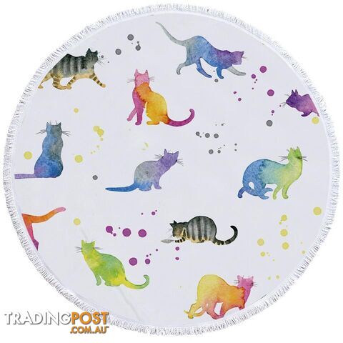 Colorful Water colored Cats Beach Towel - Towel - 7427046307079