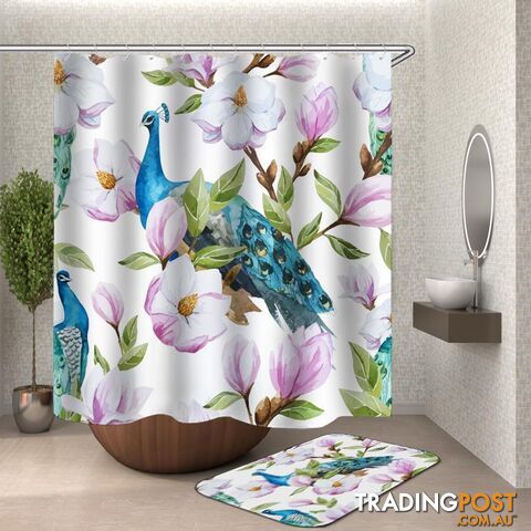 Turquoise Peacock And Flowers Shower Curtain - Curtain - 7427046128957