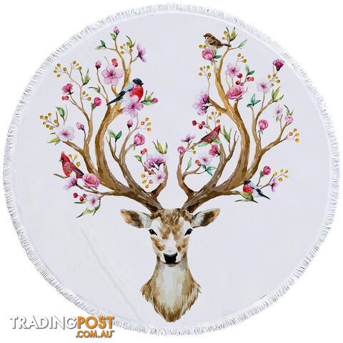 Floral Deer Beach Towel - Towel - 7427046312776