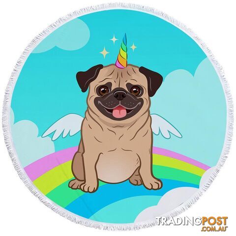 Cute Unicorn Pug Beach Towel - Towel - 7427046340175