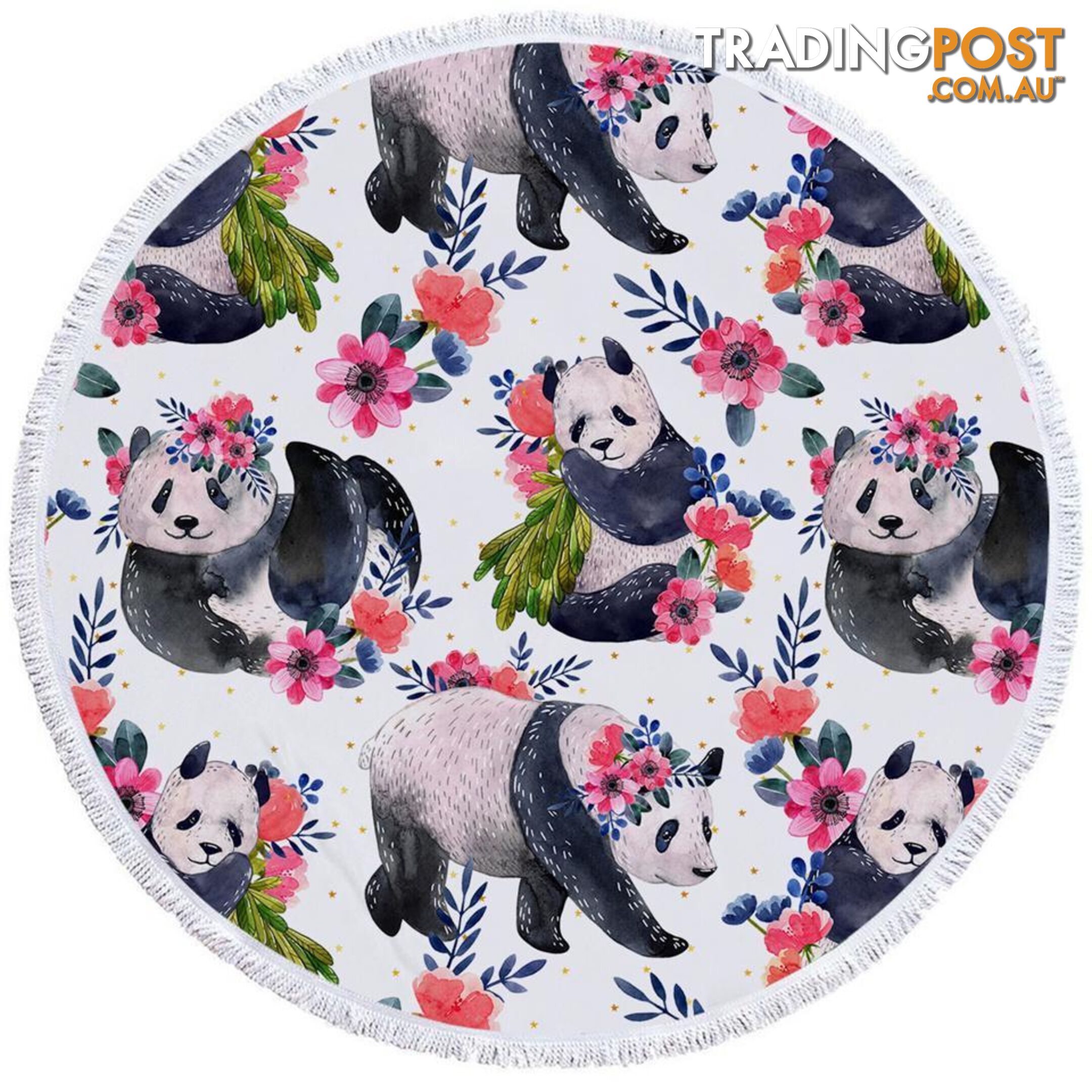 Floral Pandas Beach Towel - Towel - 7427046305860