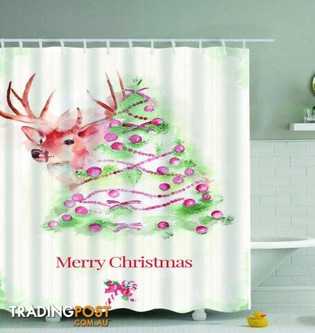 Reindeer Merry Christmas Art Painting Shower Curtain - Curtains - 7427046063937