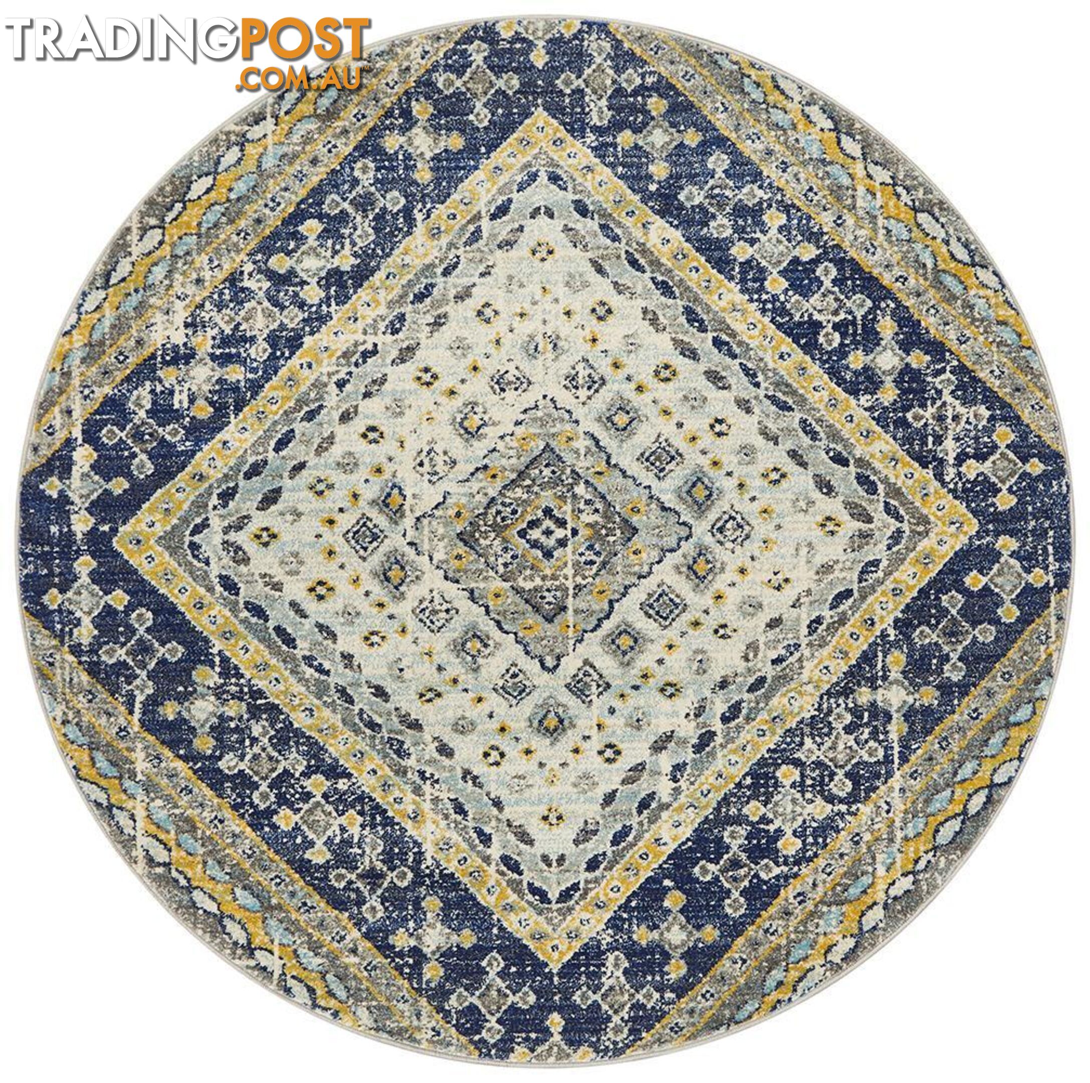 Babylon Round Diamond Navy Rug - Unbranded - 9375321874489