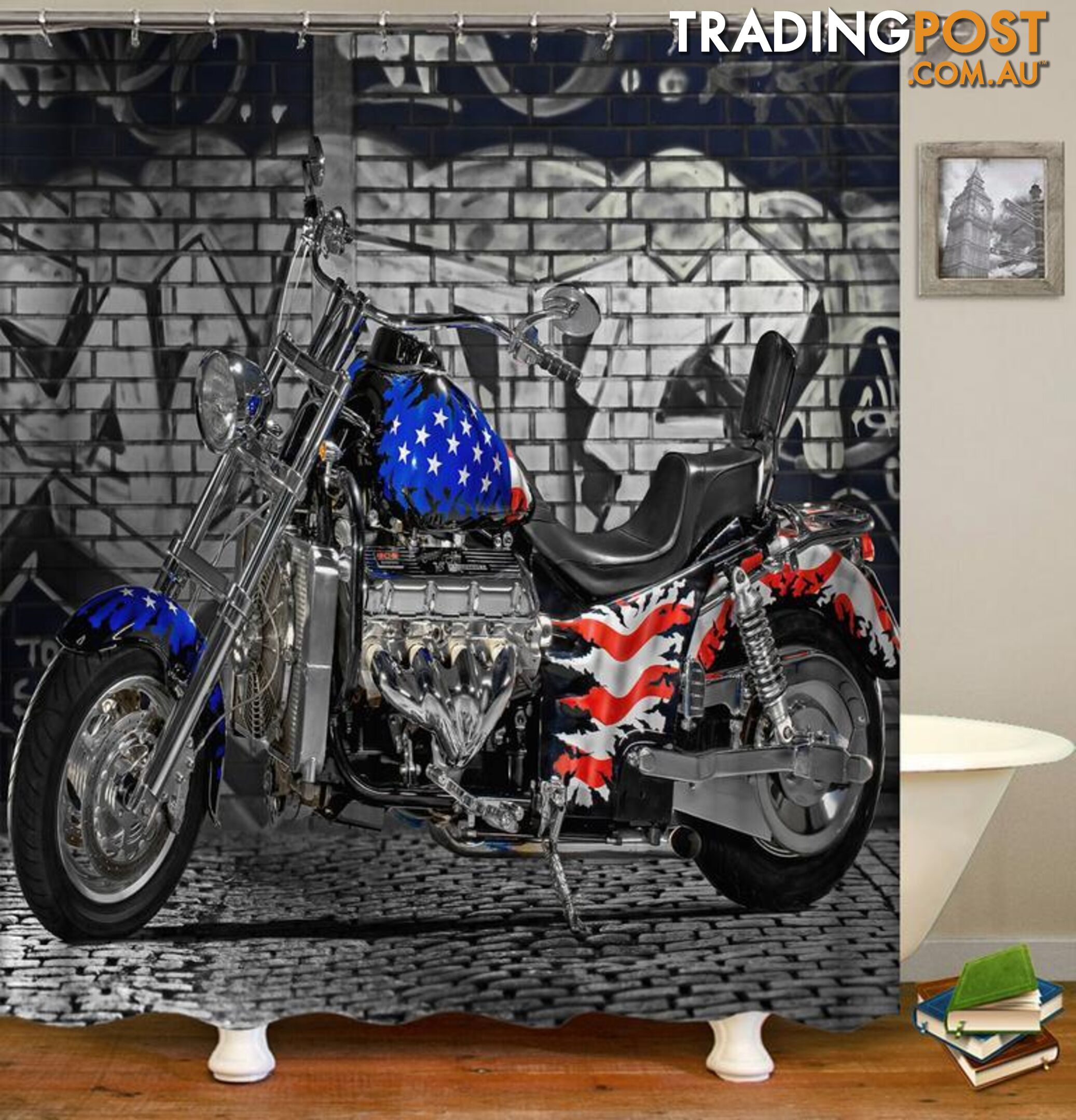 USA Motorcycle Shower Curtain - Curtain - 7427045907645