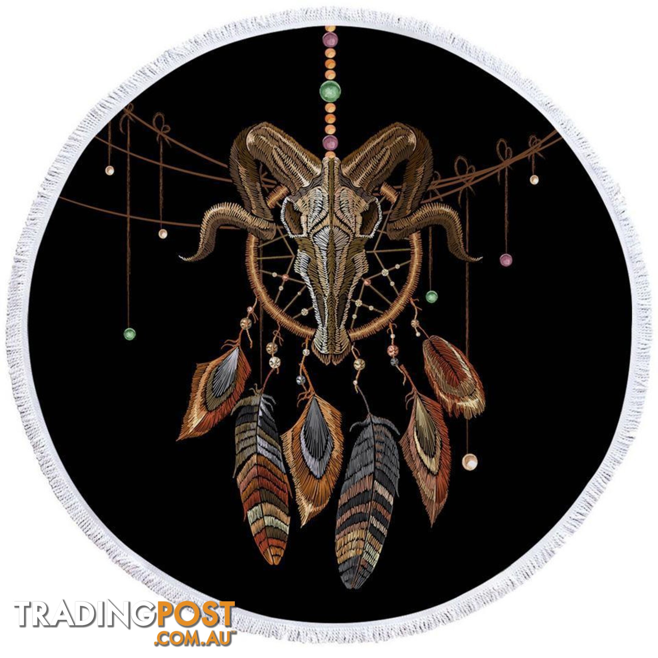 Goat Skull Dream Catcher Beach Towel - Towel - 7427046325691