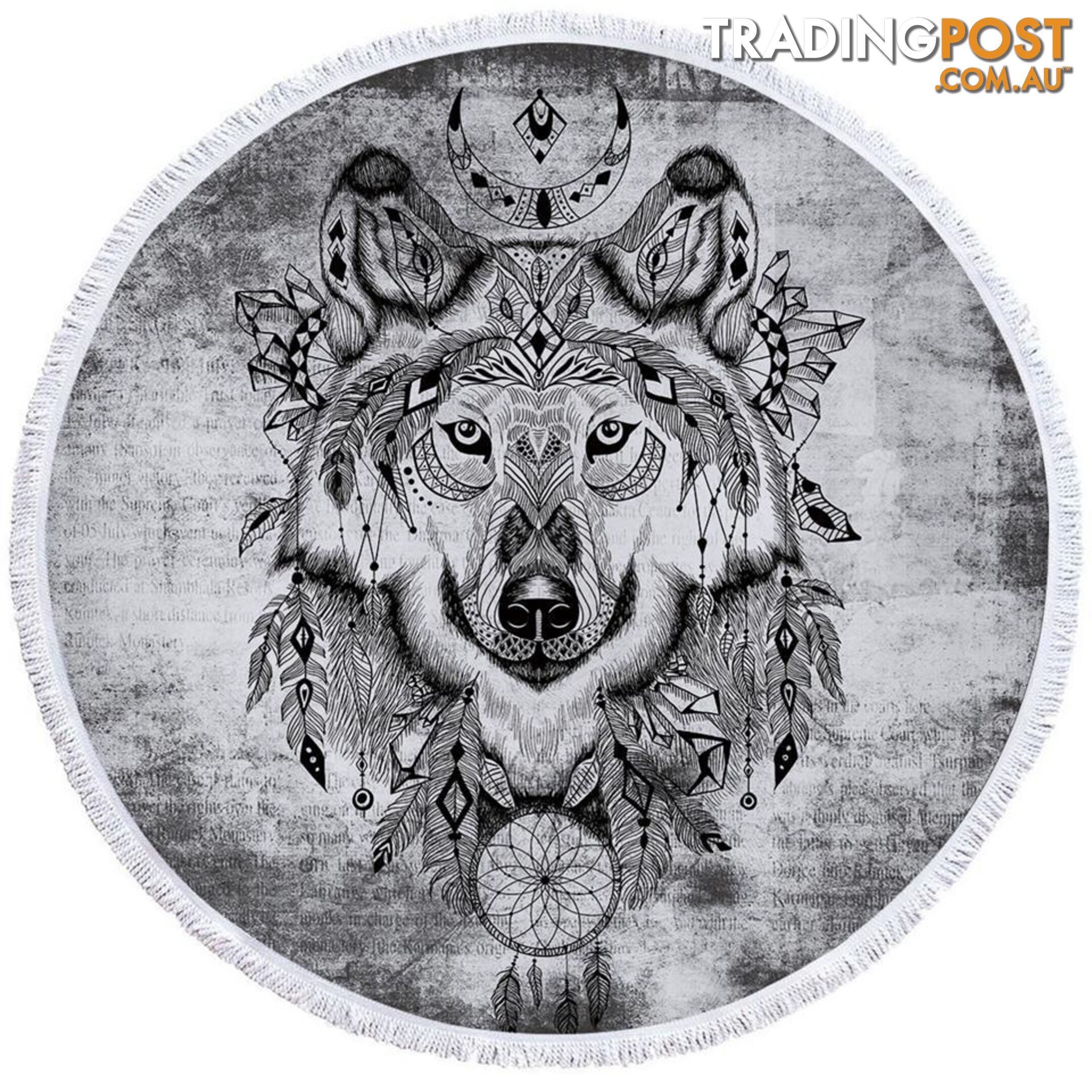 Black and white Chief Wolf Beach Towel - Towel - 7427046324052