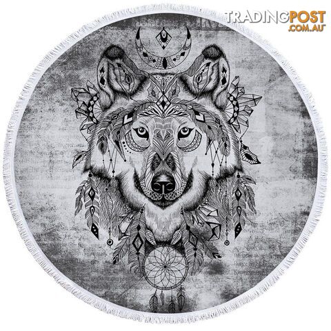 Black and white Chief Wolf Beach Towel - Towel - 7427046324052