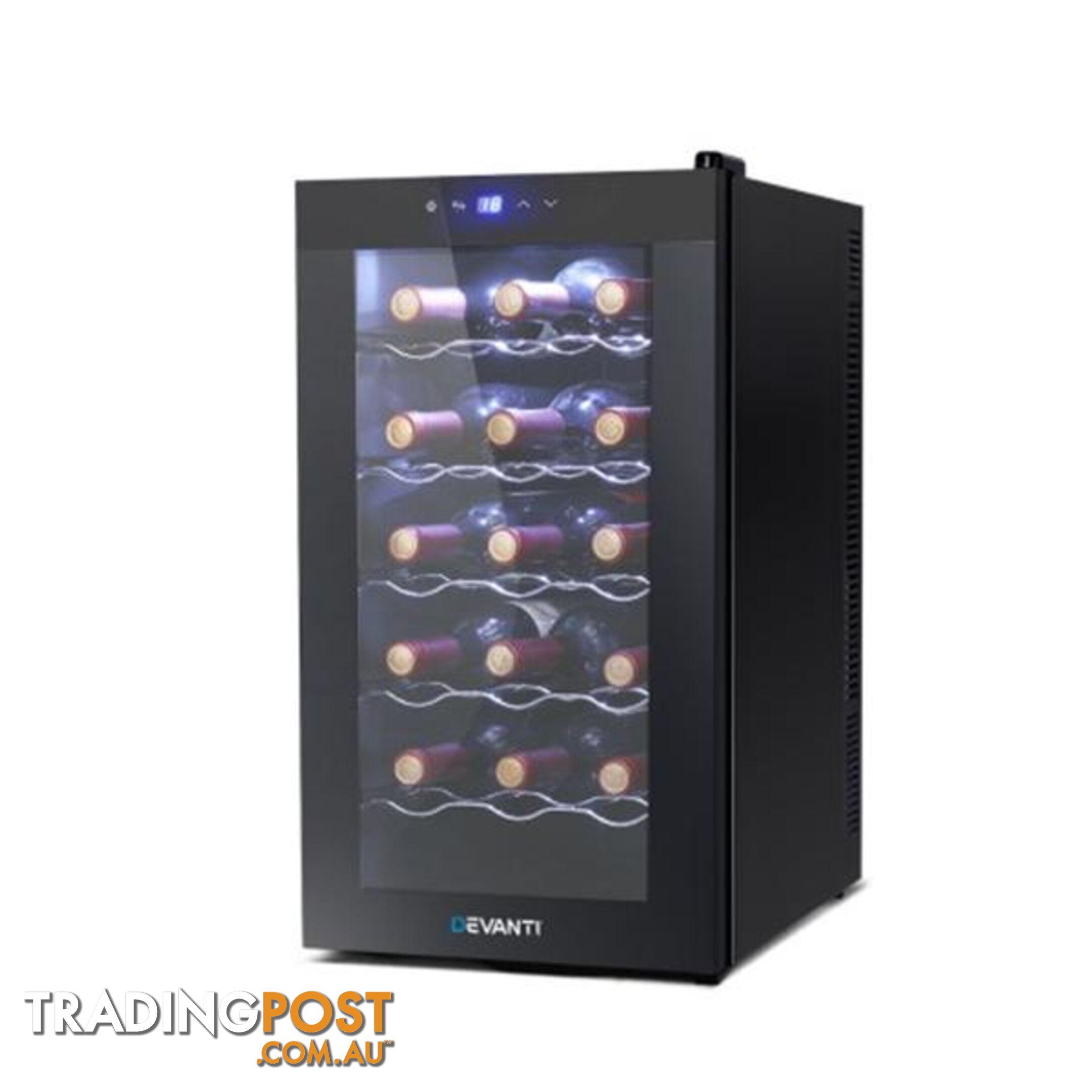 Wine Cooler 18 Bottles Glass Door Beverage Cooler Thermoelectric Black - Devanti - 9350062288719