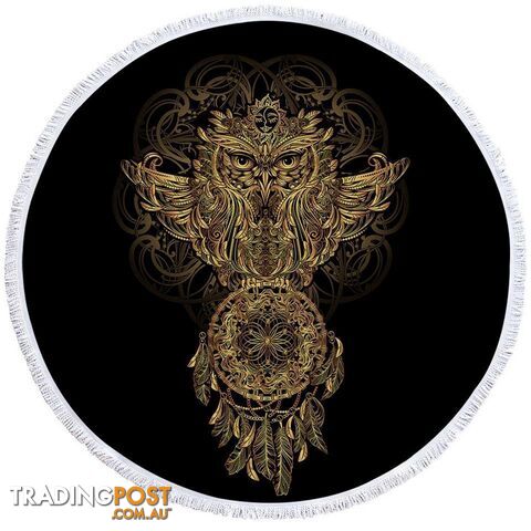 Gold Dream Catcher and Owl Beach Towel - Towel - 7427046327602