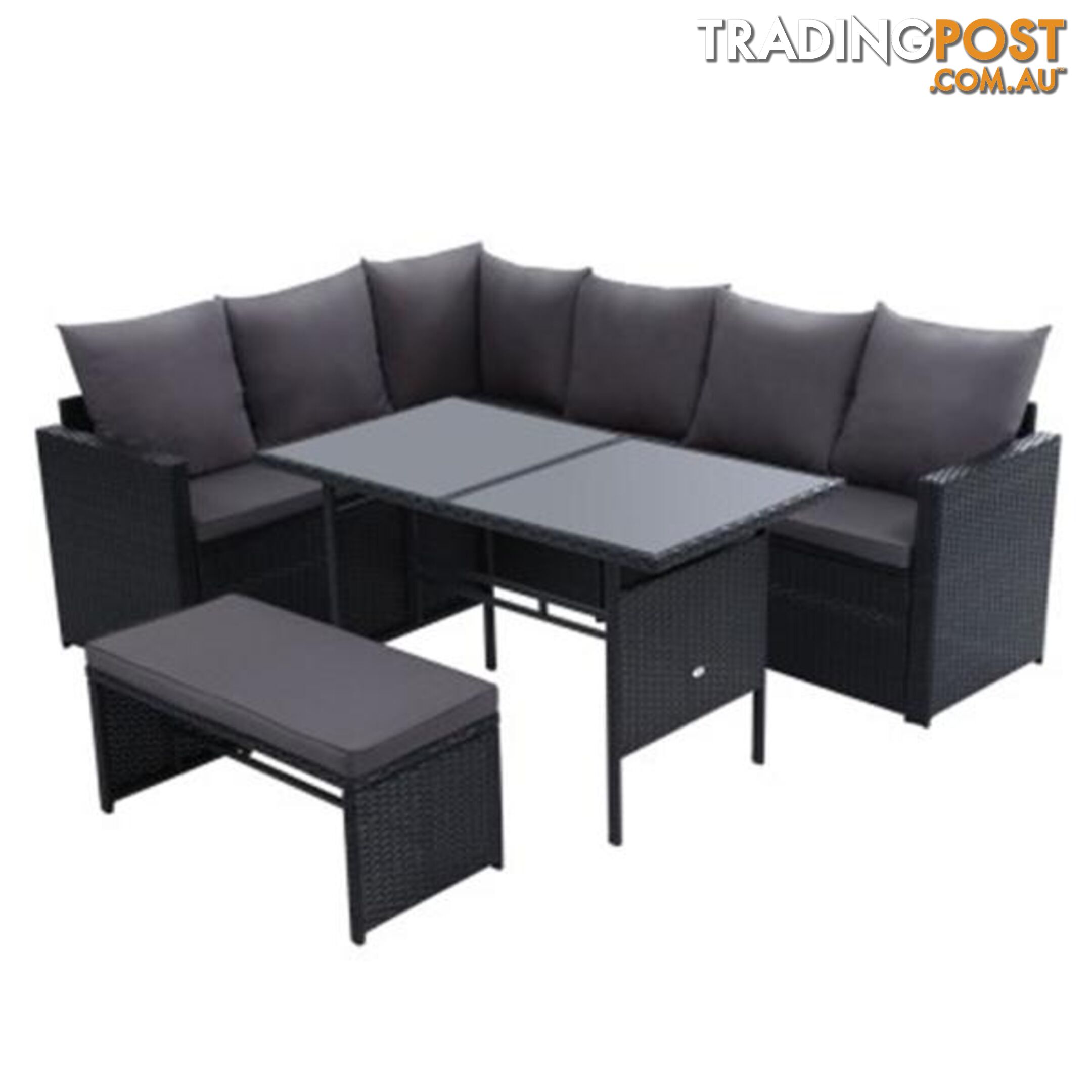 Outdoor Furniture Dining Setting Sofa Set Lounge Wicker 8 Seater Black - Gardeon - 7427046204491