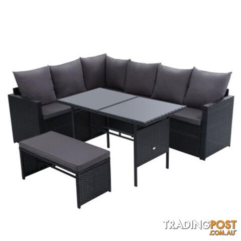Outdoor Furniture Dining Setting Sofa Set Lounge Wicker 8 Seater Black - Gardeon - 7427046204491