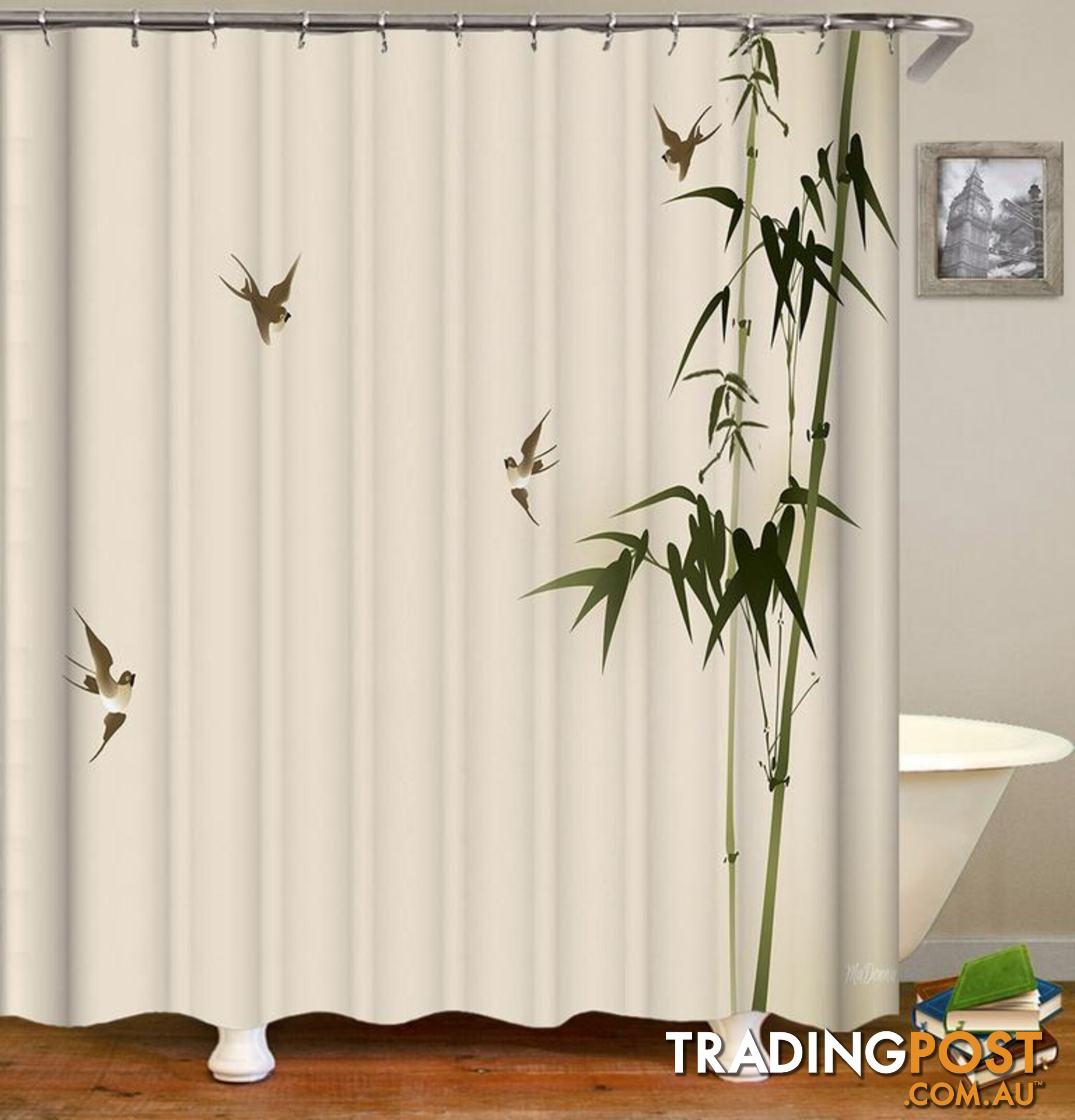 Bamboo And Four Birds Shower Curtain - Curtain - 7427045904668