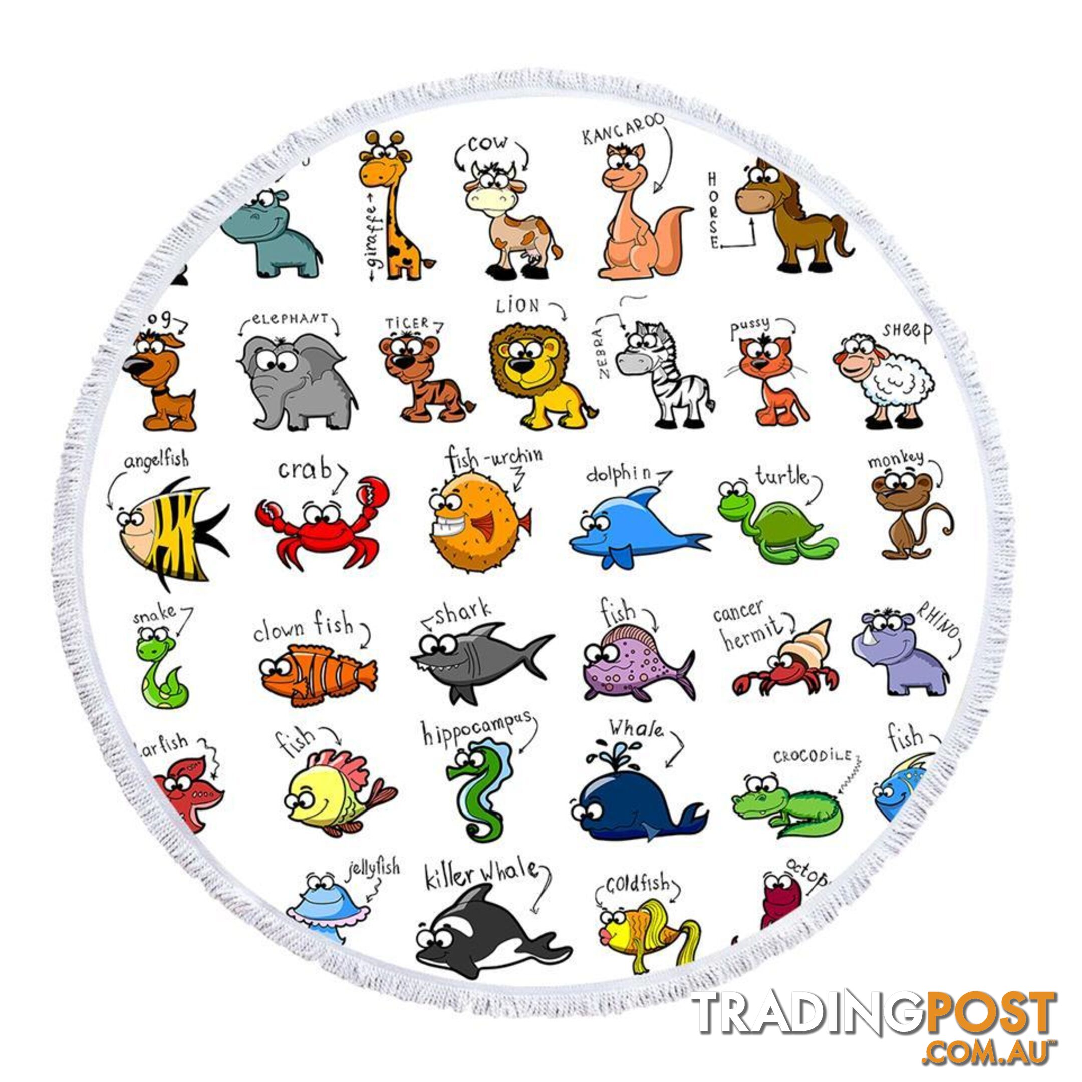 Animals Names Beach Towel - Towel - 7427046343367