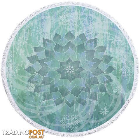 Teal Blue Turquoise Leaf Circle Beach Towel - Towel - 7427046320993