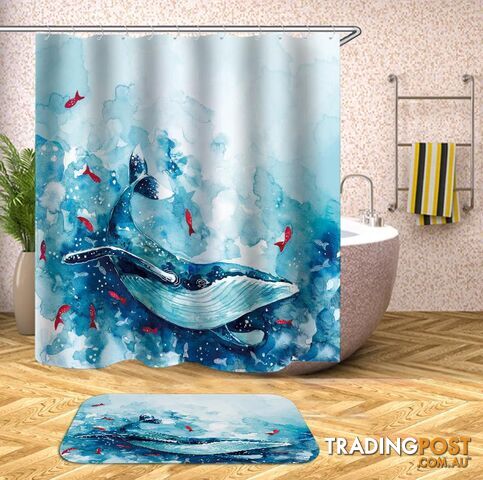 Turquoise And Blue Watercolor Whale Shower Curtain - Curtain - 7427045958388