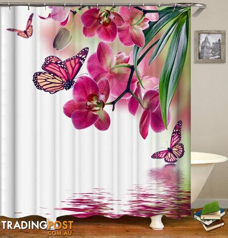 Pinkish Butterflies And Flowers Shower Curtain - Curtains - 7427045950245