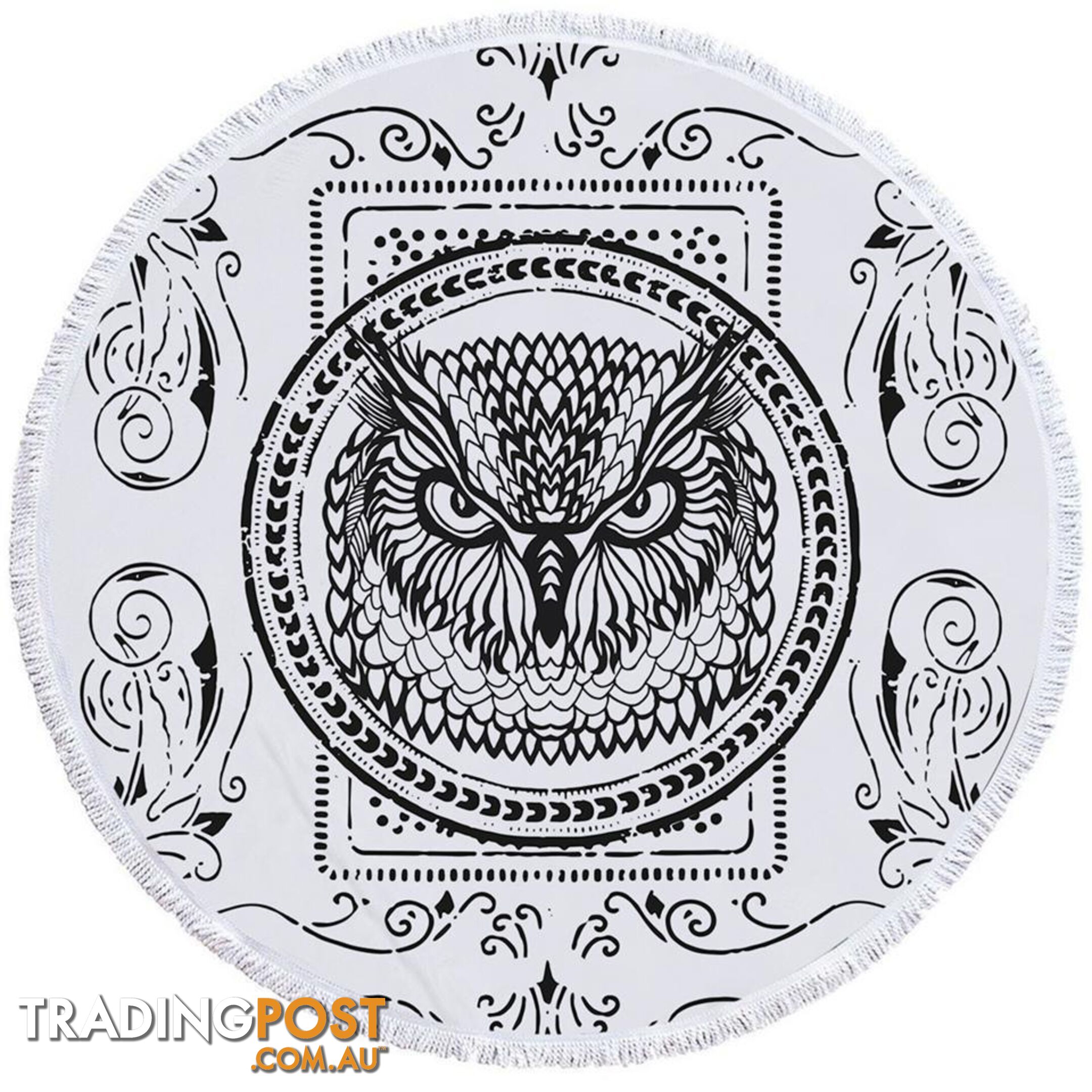 Black and White Owl Stamp Beach Towel - Towel - 7427046314046