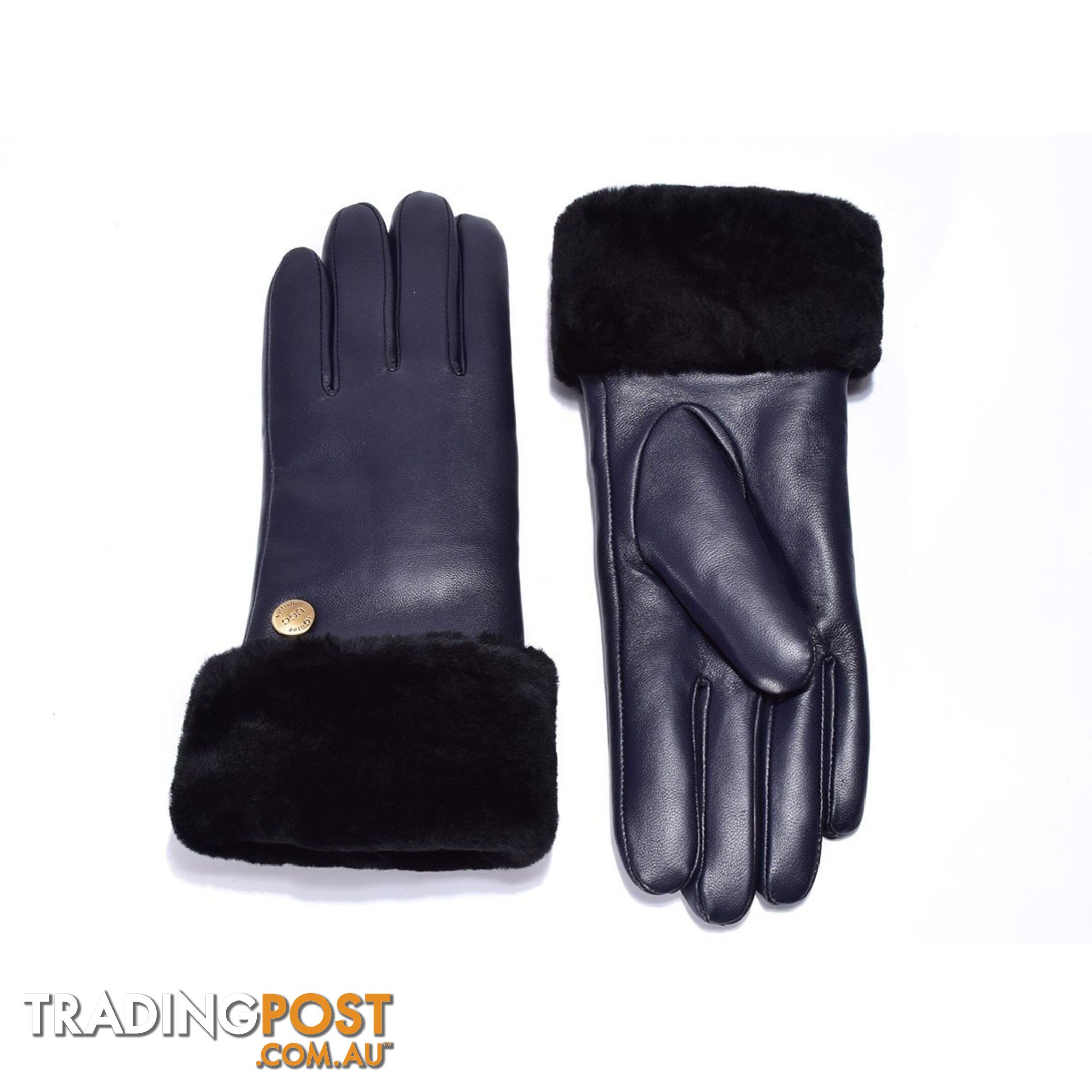 UGG Australian Sheepskin Leather Gloves Navy Womens (Chloe) - UGG - 822427510074