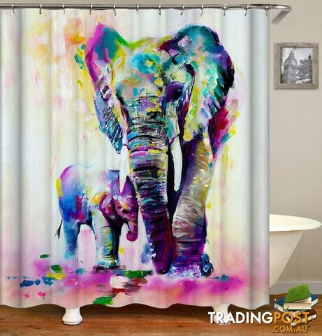 Elephant And Its Baby Art Painting Shower Curtain - Curtain - 7427045996502
