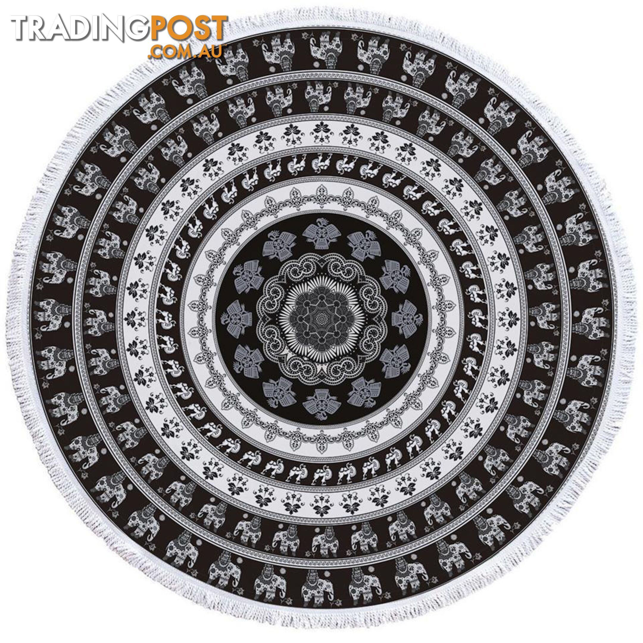 Black and White Elephant Mandala Beach Towel - Towel - 7427046328609