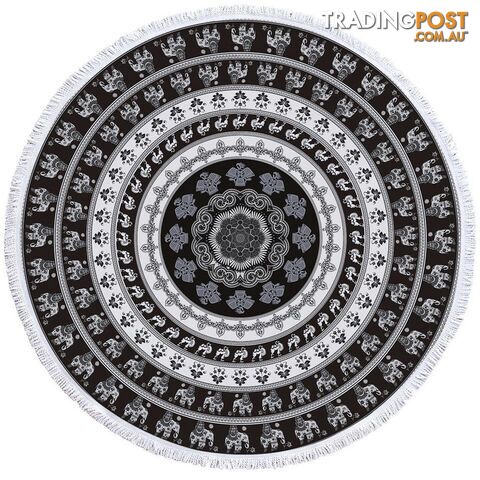 Black and White Elephant Mandala Beach Towel - Towel - 7427046328609