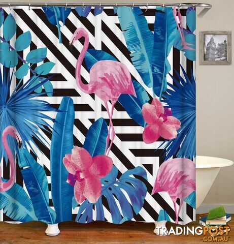 Flamingos And Leaves Shower Curtain - Curtain - 7427046044943