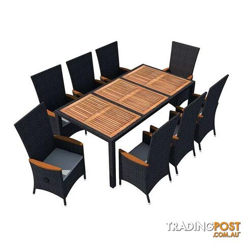 9 Piece Outdoor Dining Set Pe Rattan Acacia Wood Black - Unbranded - 8719883737195