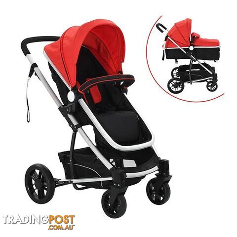 2in1 Baby Stroller Pram Aluminium Red and Black - Unbranded - 7427046255950