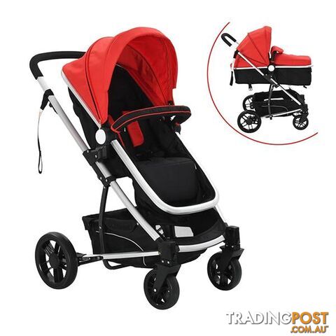 2in1 Baby Stroller Pram Aluminium Red and Black - Unbranded - 7427046255950