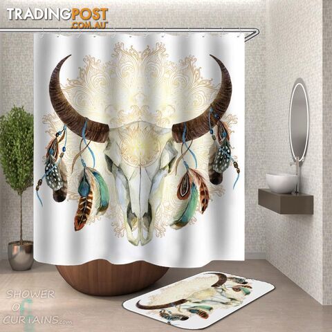 Native American Bull Skull Shower Curtain - Curtain - 7427046295857