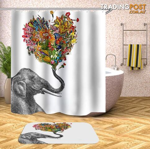 Smiling Elephant Holding A Floral Heart Shower Curtain - Curtain - 7427045956773
