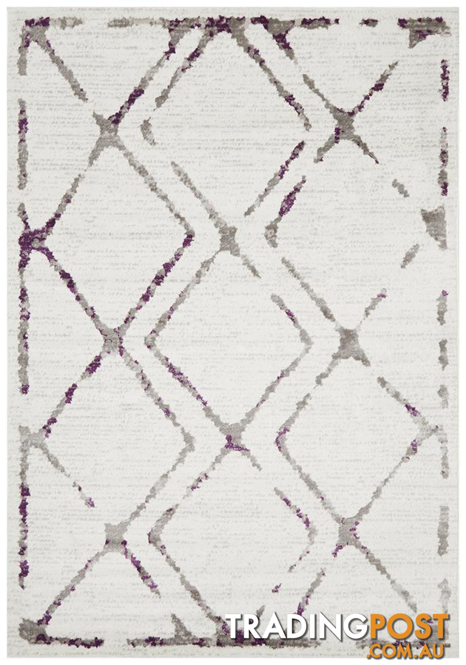 Kendall Contemporary Diamond White Purple Grey Rug - Unbranded - 9375321849296