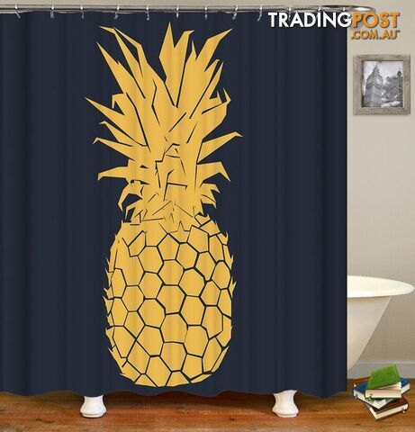 Black Background ft Yellow Pineapple Shower Curtain - Curtain - 7427045943995