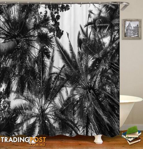 Black White Palm Trees Shower Curtain - Curtain - 7427045917224