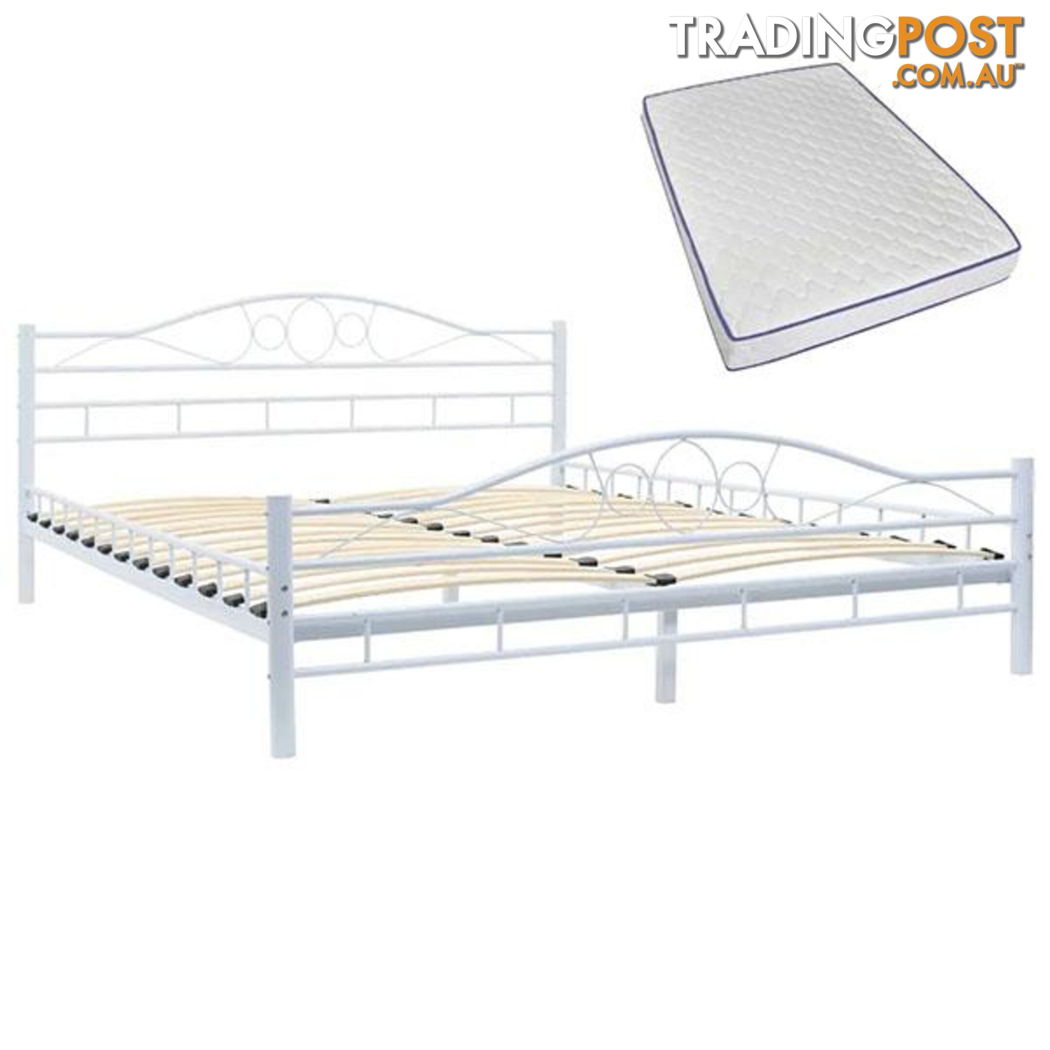 Metal Bed with Memory Foam Mattress White Queen - Unbranded - 9476062107796