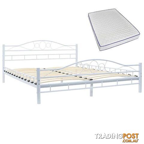 Metal Bed with Memory Foam Mattress White Queen - Unbranded - 9476062107796