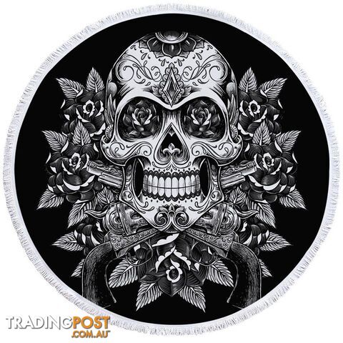 Black and White Skull Guns and Roses Beach Towel - Towel - 7427046320801